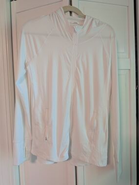 Athleta White Zip-Up Athletic Hoodie